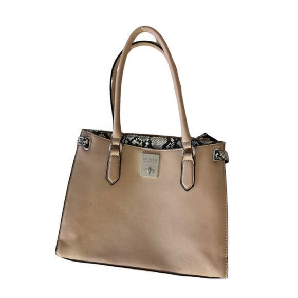 Beige Leather Guess Snakeskin Marysville Tote - Picture 3 of 15
